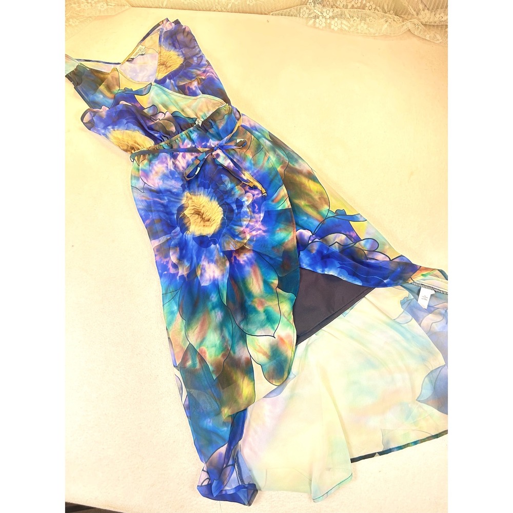Jennifer Lopez High-Low Maxi Dress Women XS Blue Floral Watercolor Boho